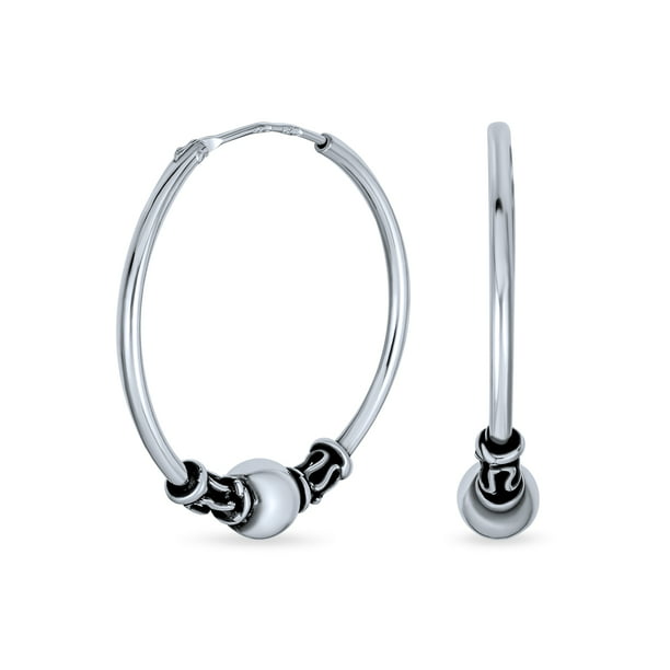 Brand  New  !! Pair Of Sterling Silver Bali Hoop Ball  Earrings  12  mm  !